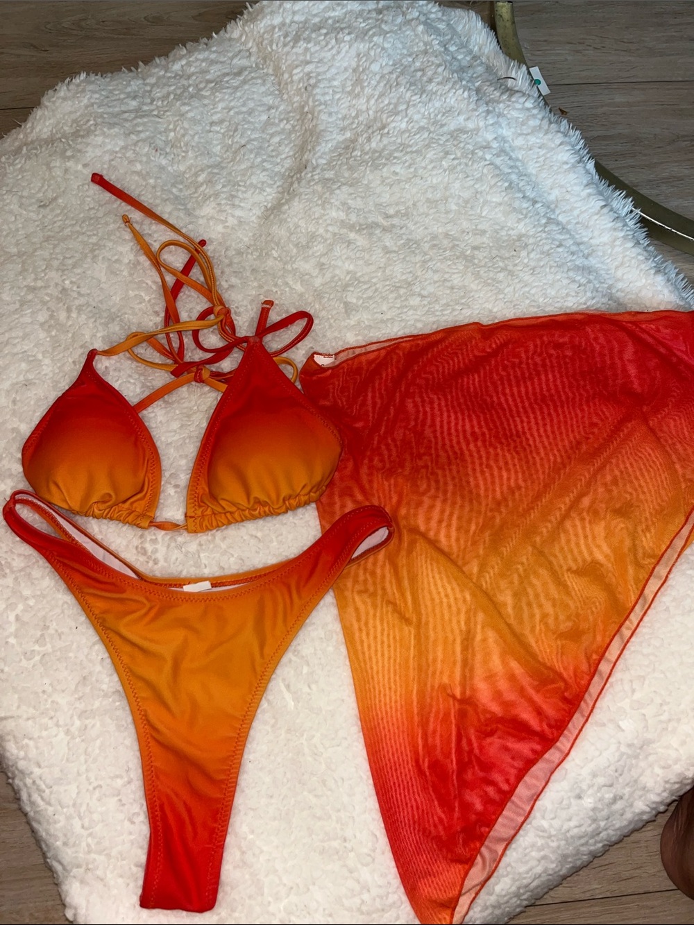 Orange Ombre Triangle Bikini Set with Wrap